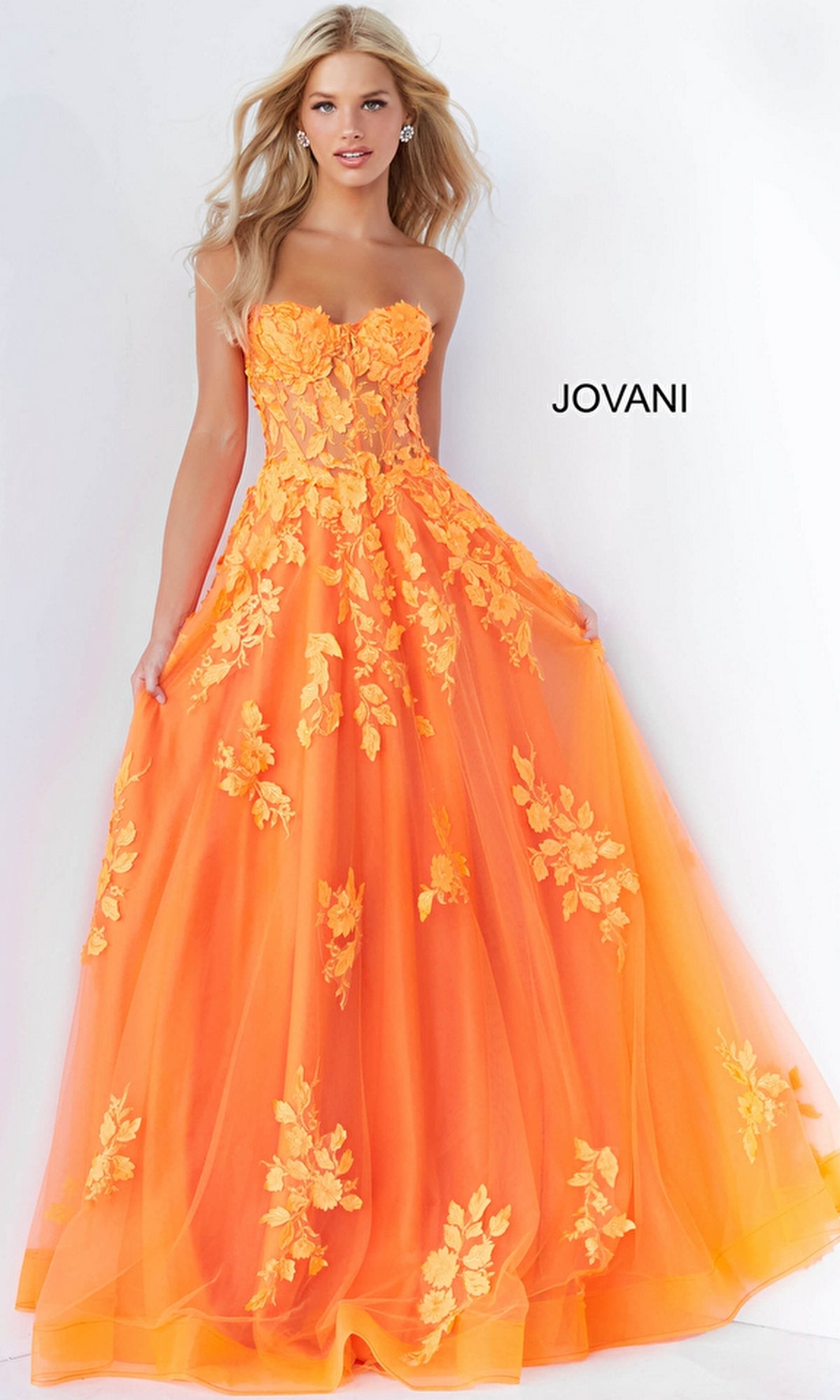 Jovani Strapless Long Lace A-Line Prom Dress 07901