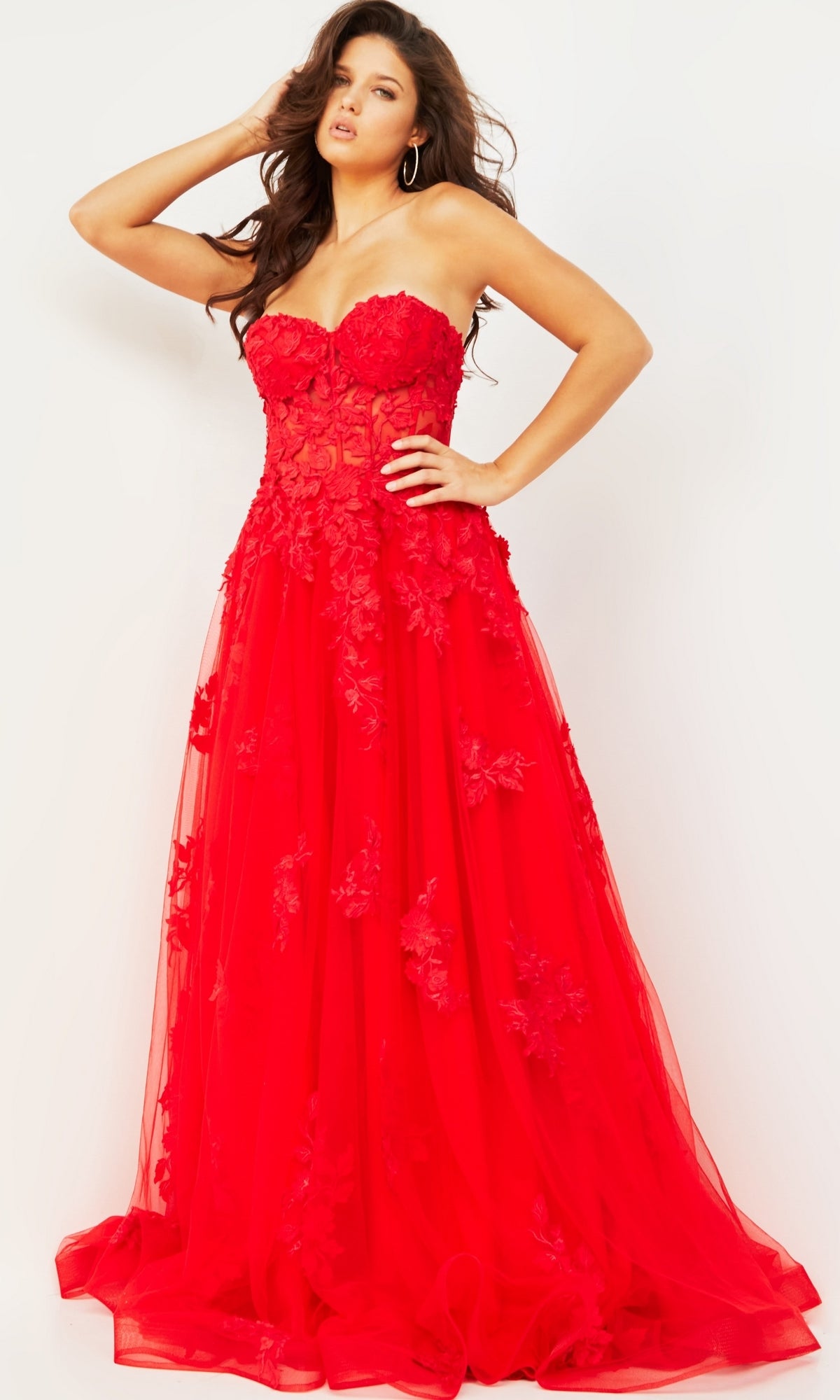 Jovani Strapless Long Lace A-Line Prom Dress 07901