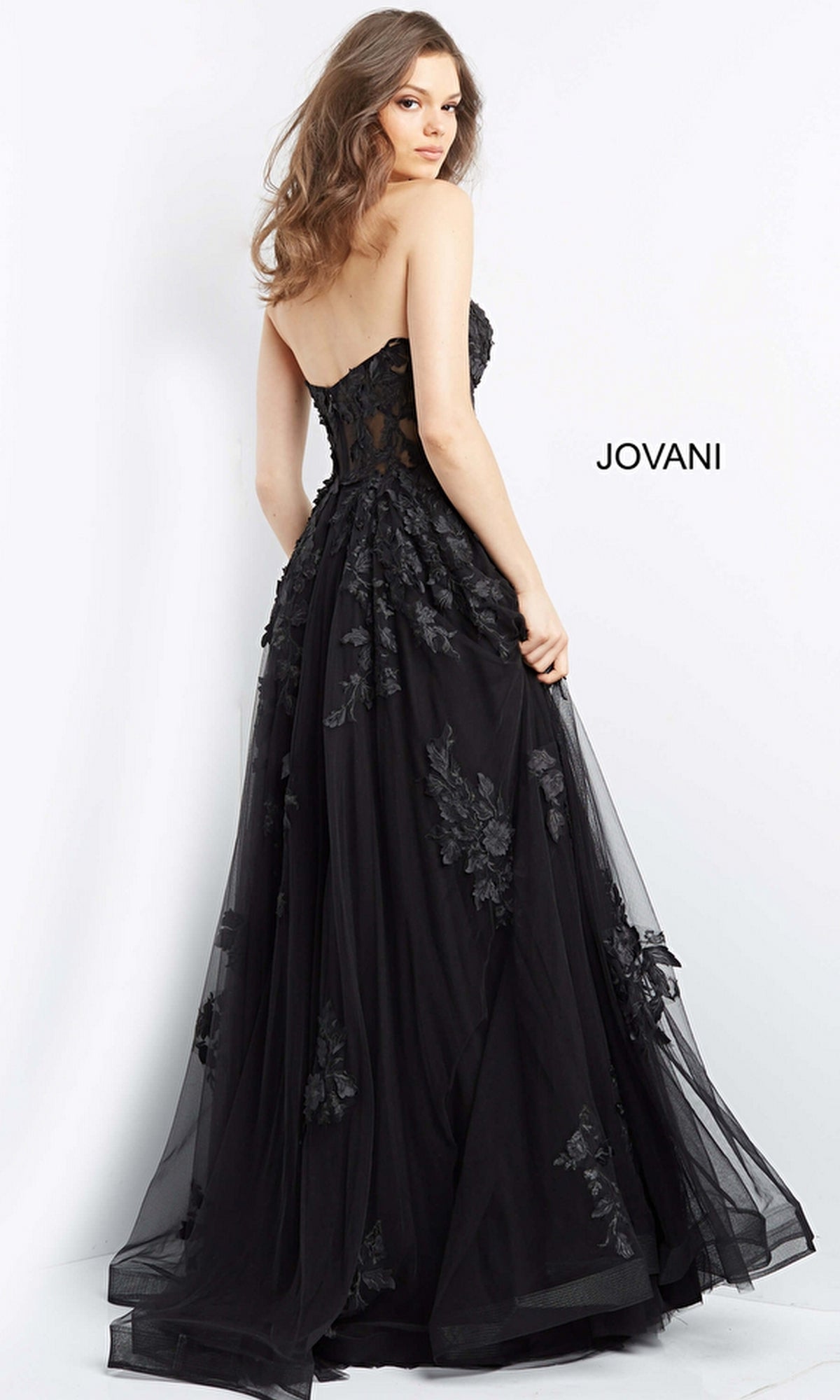 Jovani Strapless Long Lace A-Line Prom Dress 07901