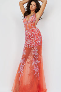 Jovani Beaded Sheer-Mesh Long Prom Dress 08275