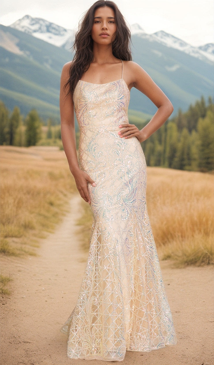 Iridescent Long Embellished Prom Dress 6116