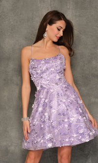 Dave & Johnny Lilac Short Floral Homecoming Dress