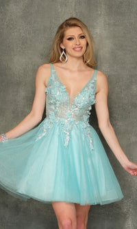 Sheer-Bodice Dave & Johnny Short Homecoming Dress