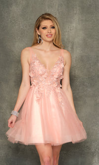 Sheer-Bodice Dave & Johnny Short Homecoming Dress