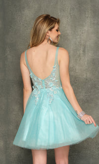 Sheer-Bodice Dave & Johnny Short Homecoming Dress