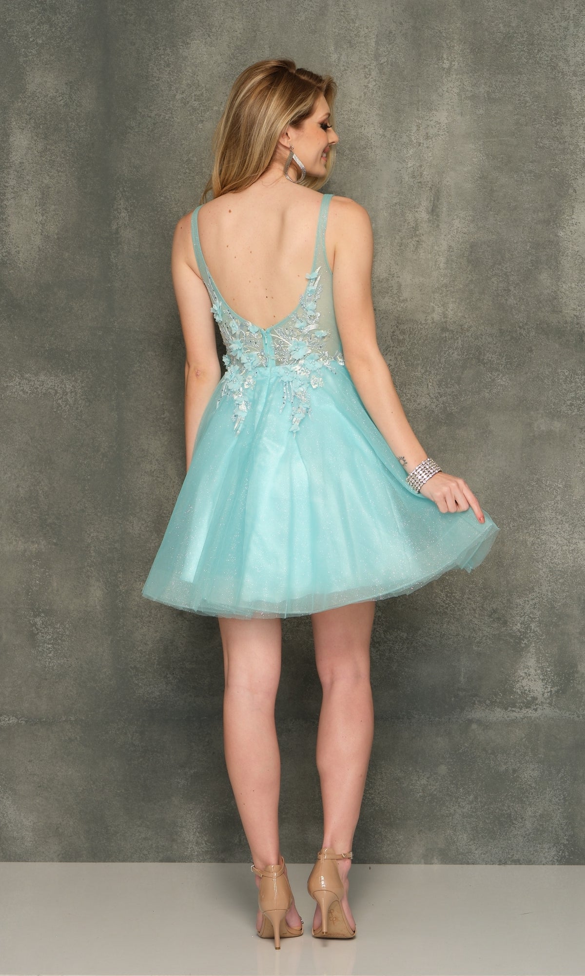 Sheer-Bodice Dave & Johnny Short Homecoming Dress