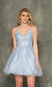 Sheer-Bodice Ice Blue Short Homecoming Dress 10844