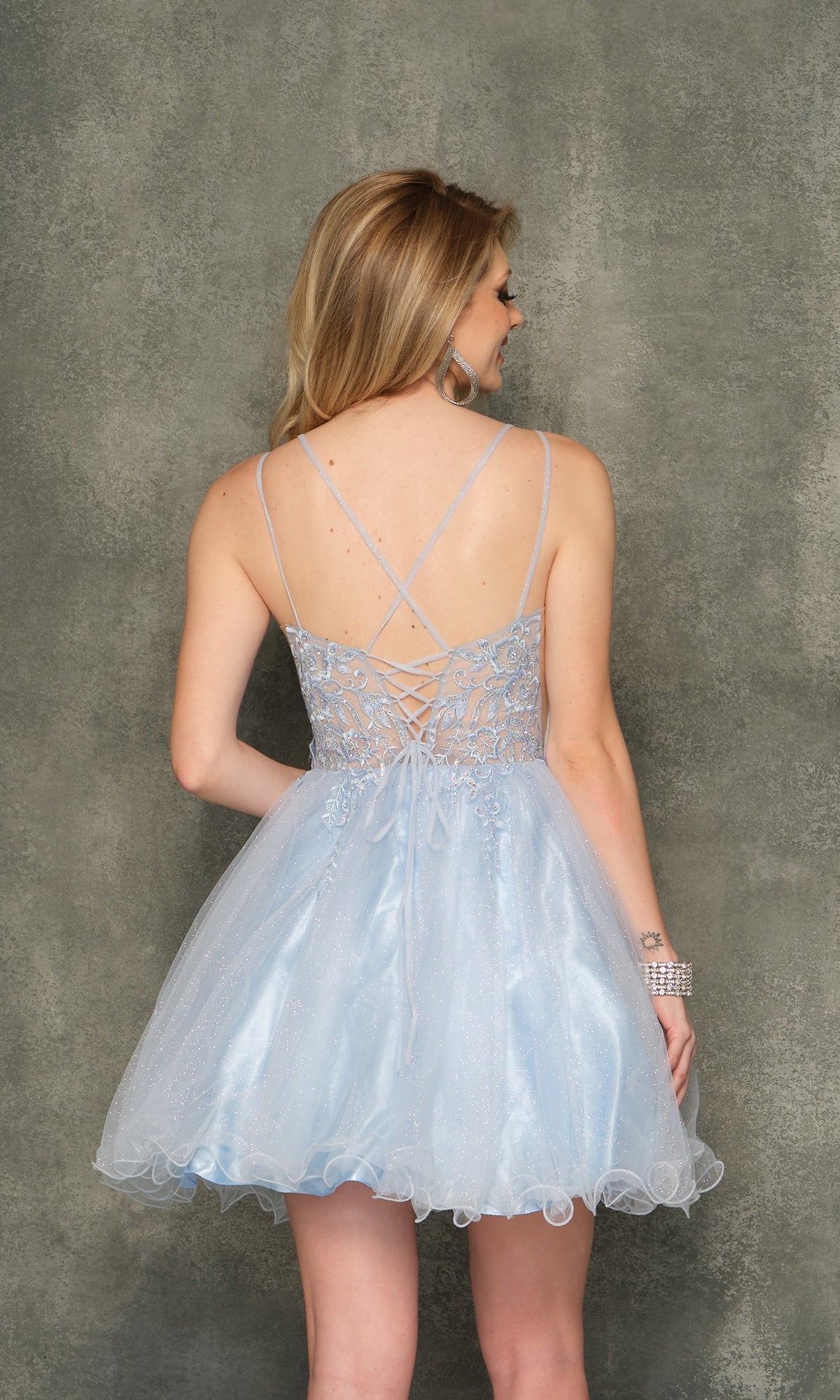 Sheer-Bodice Ice Blue Short Homecoming Dress 10844