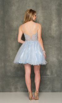 Sheer-Bodice Ice Blue Short Homecoming Dress 10844