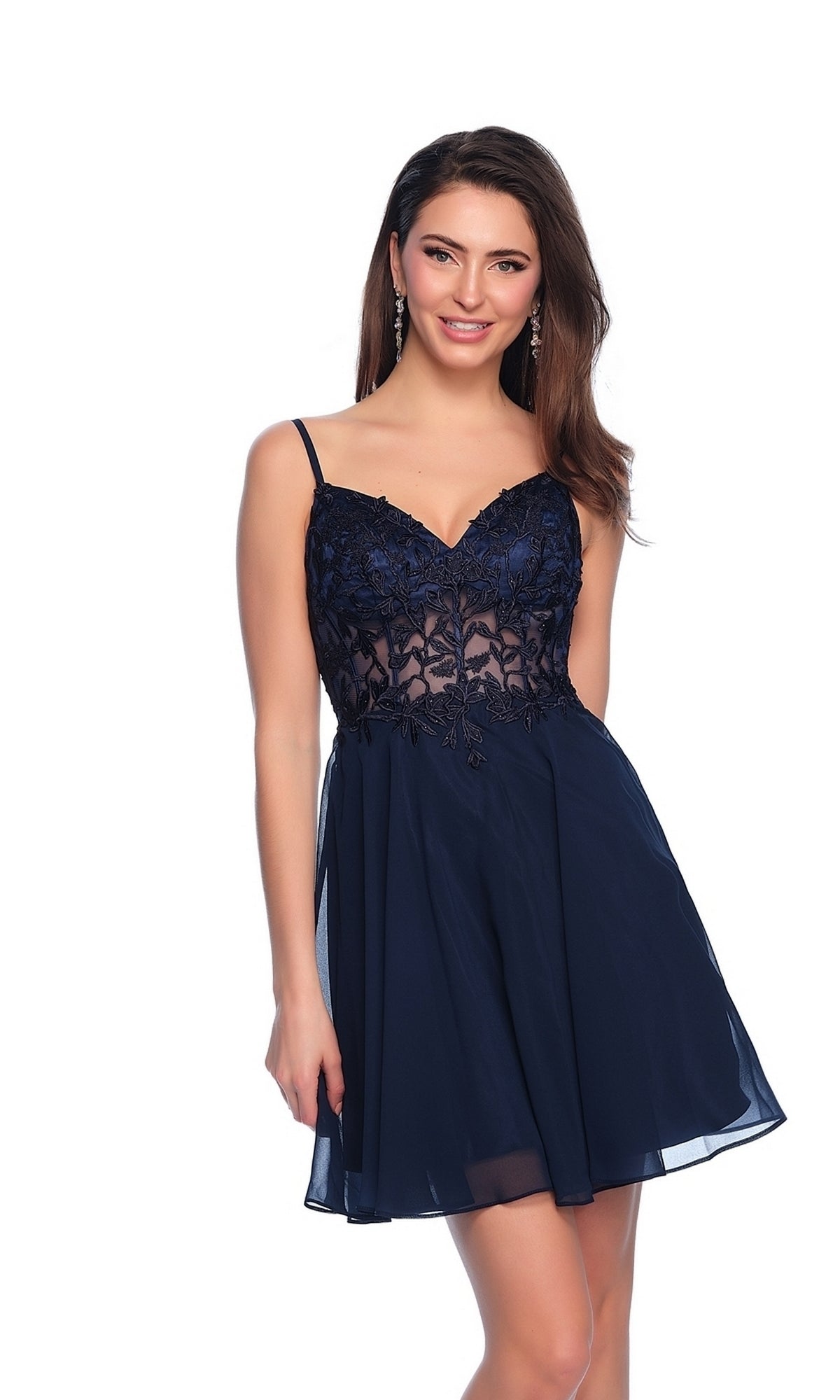 Sheer Lace-Bodice Short Homecoming Dress 10889