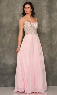 Dave and Johnny Long Pink A-Line Prom Dress 10970