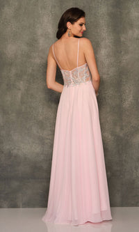 Dave and Johnny Long Pink A-Line Prom Dress 10970