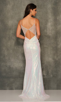 Dave and Johnny Long White Sequin Prom Dress 10996