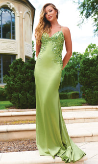 Faviana Lace-Applique Long Prom Dress 11002