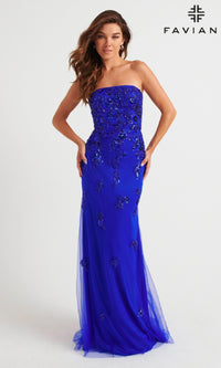 Faviana Strapless Long Beaded Prom Dress 11004