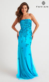 Faviana Strapless Long Beaded Prom Dress 11004