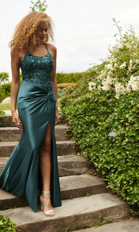 Side-Knot Faviana Long Satin Prom Dress 11005