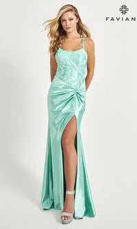 Side-Knot Faviana Long Satin Prom Dress 11005