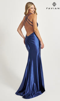 Side-Knot Faviana Long Satin Prom Dress 11005