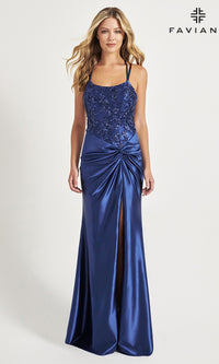 Side-Knot Faviana Long Satin Prom Dress 11005