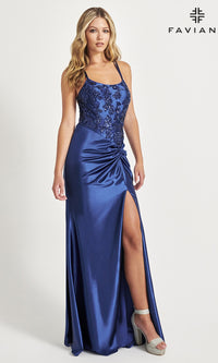 Side-Knot Faviana Long Satin Prom Dress 11005