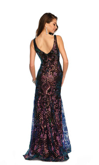 Dave and Johnny Long Sequin-Print Prom Dress 11006