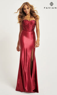 Corset-Bodice Faviana Strapless Prom Gown 11006