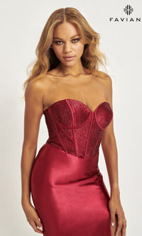 Corset-Bodice Faviana Strapless Prom Gown 11006