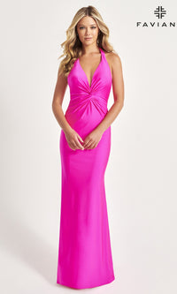 Faviana Twist-Knot Long Halter Prom Dress 11014