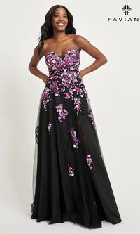 Faviana Long Black Strapless Prom Dress 11028