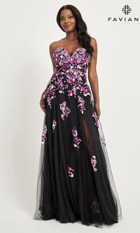 Faviana Long Black Strapless Prom Dress 11028