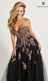 Faviana Long Black Strapless Prom Dress 11028