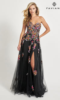 Faviana Long Black Strapless Prom Dress 11028