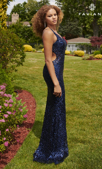 Faviana Sheer-Sides Long Sequin Prom Dress 11032