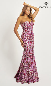 Faviana Long Strapless Floral Prom Dress 11036