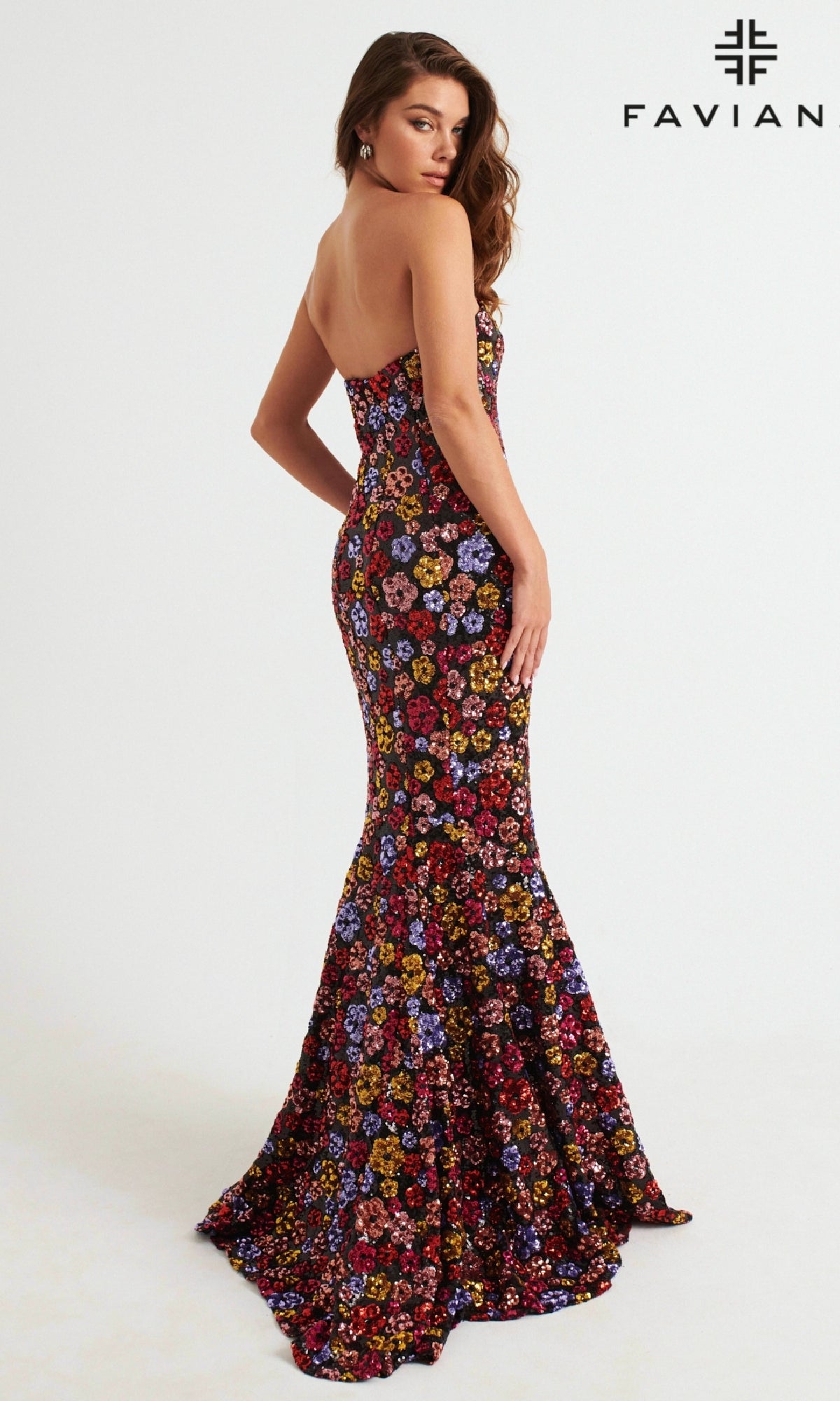 Faviana Long Strapless Floral Prom Dress 11036