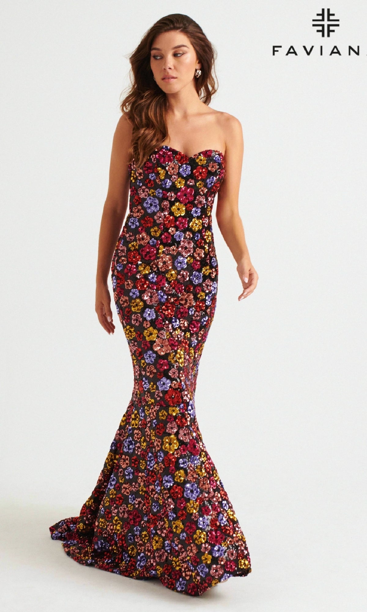 Faviana Long Strapless Floral Prom Dress 11036