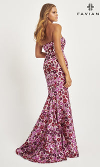 Faviana Long Strapless Floral Prom Dress 11036