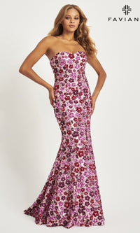 Faviana Long Strapless Floral Prom Dress 11036