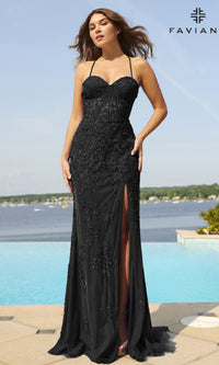 Lace-Applique Long Faviana Prom Dress 11054