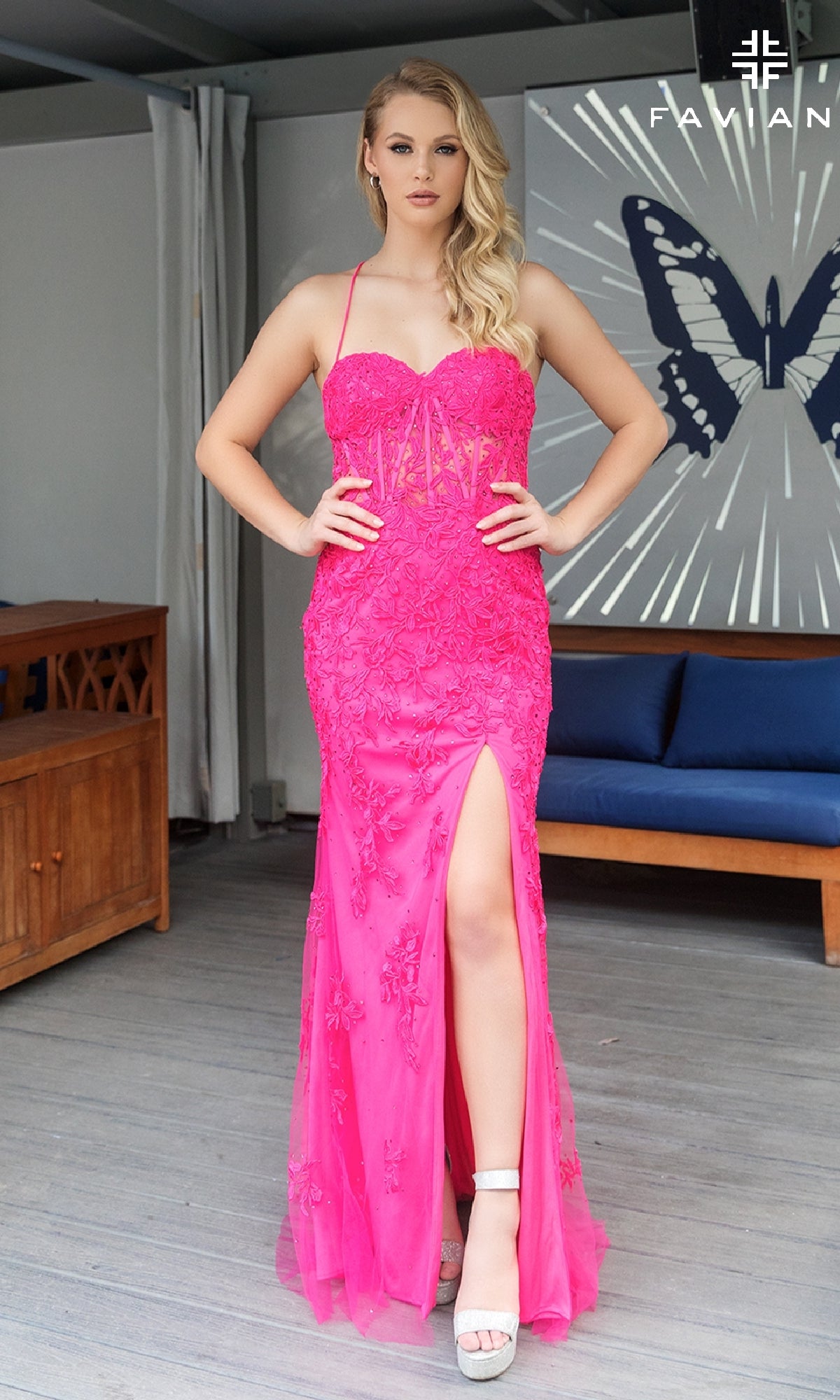 Lace-Applique Long Faviana Prom Dress 11054