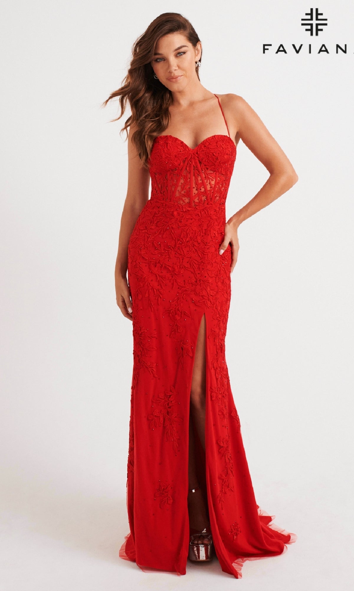 Lace-Applique Long Faviana Prom Dress 11054