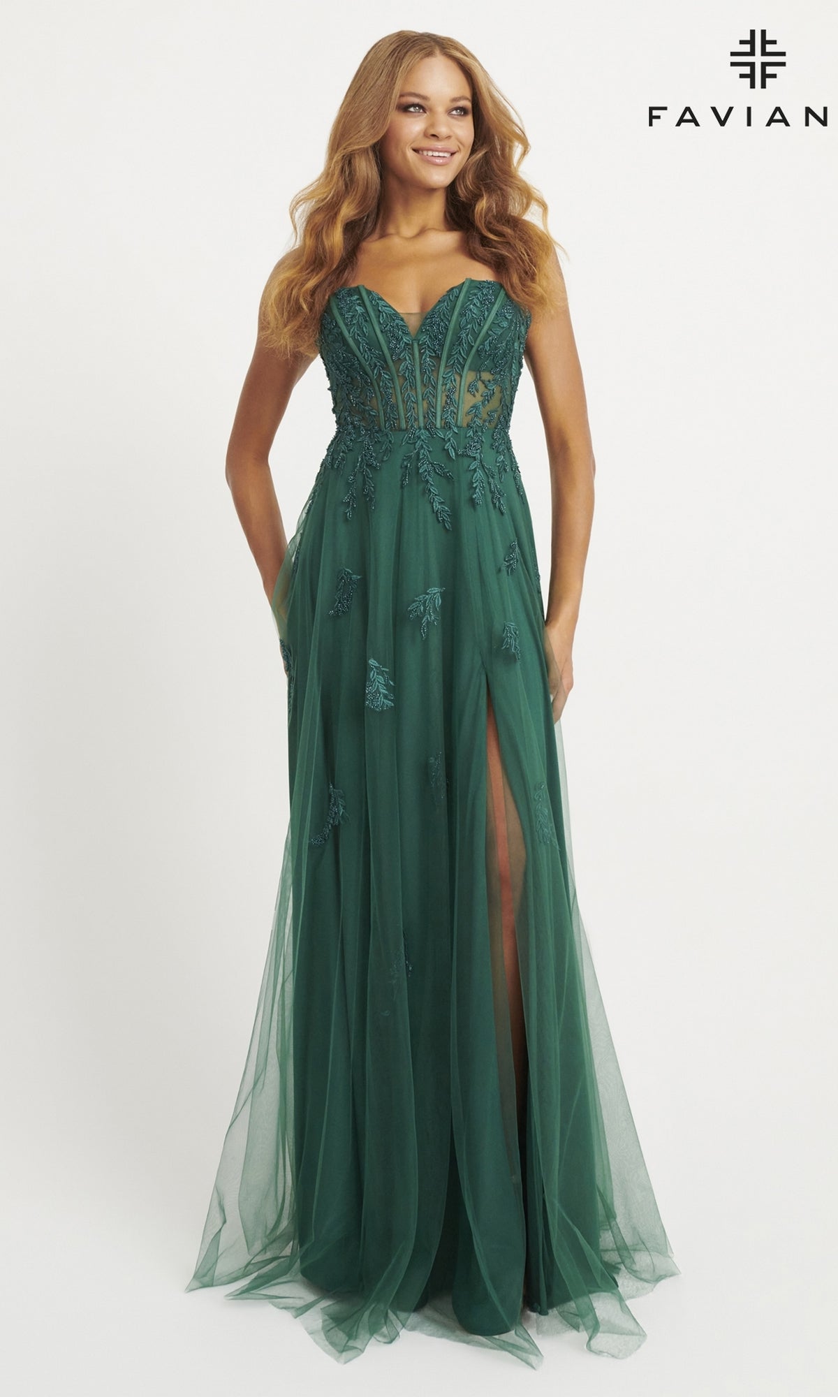 Faviana Strapless Lace Prom Dress 11004