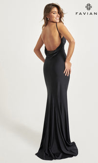 Cowl-Back Faviana Long Black Prom Dress 11072