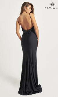 Cowl-Back Faviana Long Black Prom Dress 11072