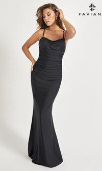 Cowl-Back Faviana Long Black Prom Dress 11072