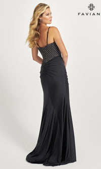 Faviana Long Black Crystal Formal Dress 11073