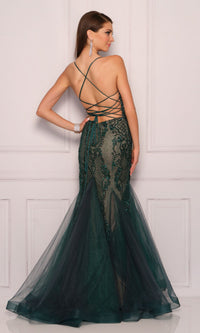 Dave and Johnny Long Emerald Green Prom Dress 11092