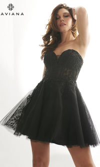 Short Black Lace Homecoming Dress: Faviana 11120