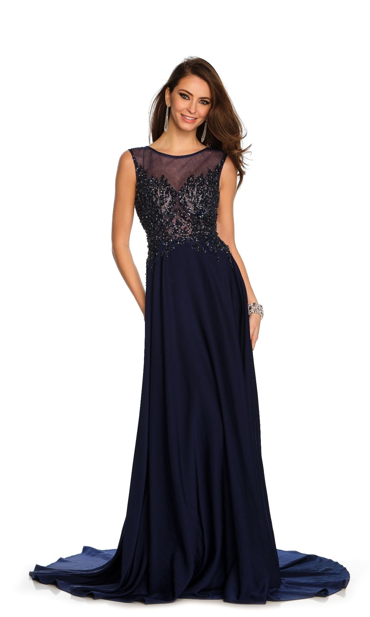 Dave and Johnny Long Navy Blue Formal Dress 11139